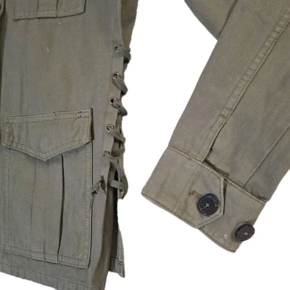 Tory Burch Sgt. Pepper Twill Military Field Jacket Women's M Green Side-Laced - Picture 6 of 10